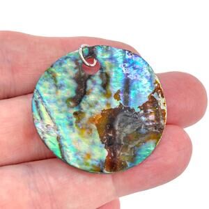 Vintage Sterling Silver 925 Abalone Shell Round Pendant